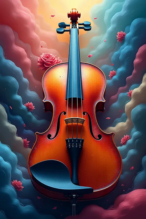 An artistic image of a violin, in a space with brilliant colors, abstract, dreamy, dreamy, completely realistic with full and precise details, cinematic lighting.