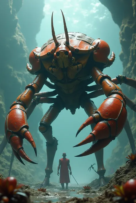 A majestic image of a crab with the body of a man 