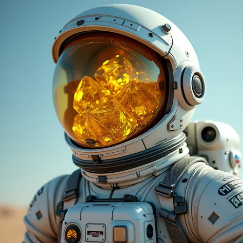  I need to create an astronaut who can see several large yellow gems or diamonds inside his helmet, Besides,  looks good that his suit looks very futuristic , and that the helmet is transparent ,  that the astronauts helmet is transparent ,  so that the da...