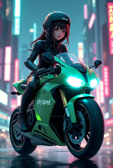 Highest image quality, excellent details, ultra-high resolution, (realism: 1.4), best illustrations, favorite details, very condensed girl 1, with delicate and beautiful face, wearing a black and green mecha, wearing a mecha helmet, holding a direction con...