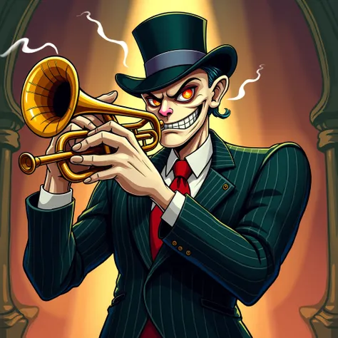 Create a villain ,  trumpeter ,   in cuphead style 