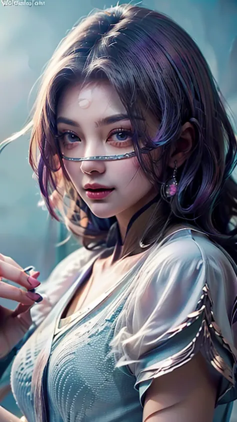 1girl,(masterpiece:1.4, best quality),medium breasts,(intricate details),unity 8k wallpaper,ultra detailed,(pastel colors:1.3),beautiful and aesthetic,detailed,solo, purple hair, luo_yi_ml, mouth veil 