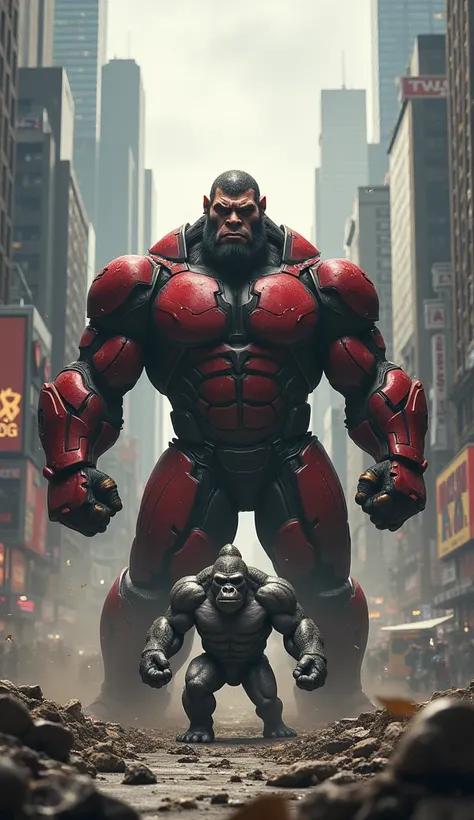 Juggernaut Marvel in front of a gorilla in the city