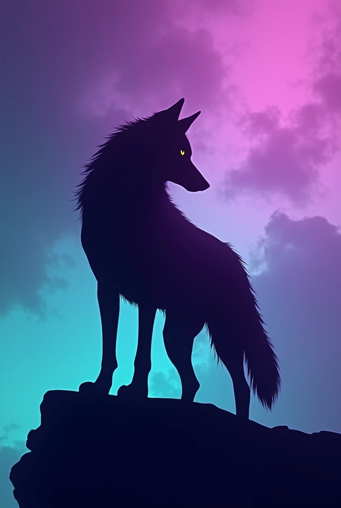 wolf silhouette in purple and turquoise degradation