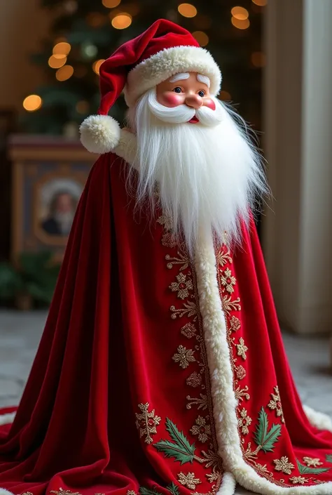 Make a design for the sleeveless cape of a plush Santa Claus