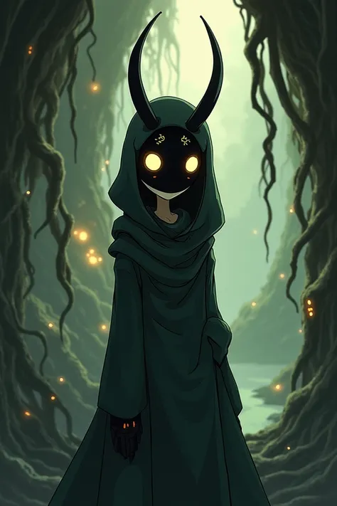 Create a profile picture in the style of the game Hollow Knight in anime style