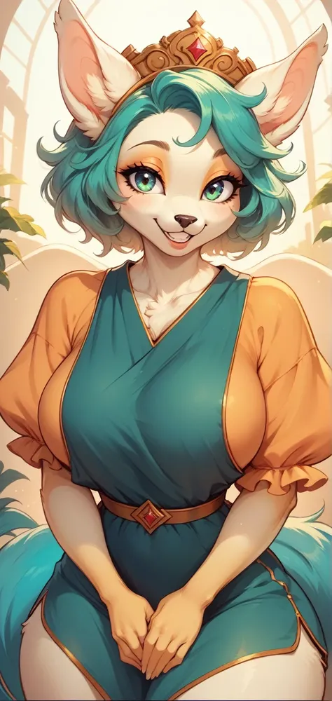 (masterpiece, anthropomorphic fantasy anime style, creative art), a beautiful and cute anthropomorphic goddess, wearing casual clothes, posing, curvy, beauty, voluptuous, expressive, cheerful, smiling, harmonious colors, dynamic composition, cinematic ligh...