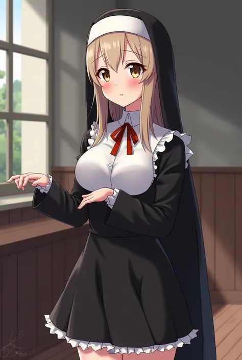 Generate a anime nun with Big tits and a great ass