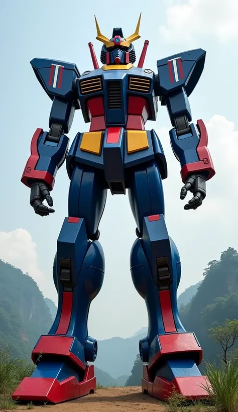 Giant Thai Robot
A powerful robot featuring the colors of Thailand’s flag: red, white, and blue. The torso is red with horizontal white and blue stripes across the chest, representing the unity of the people. The limbs are blue with red accents, and the he...