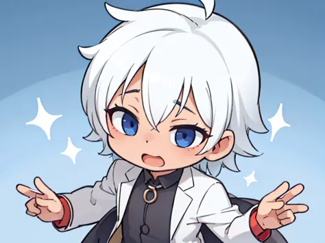 shota boy, bright white hair, eyes, open mouth, detailed body, male clothes, colorful background, beautiful, very high quality