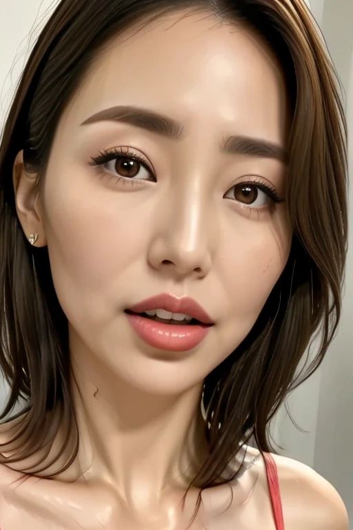 Beautiful Japanese actresses, 1 girl,Flying debris,,Award-winning photo,  Very detailed,  keep your eyes focused , Nose and mouth, face focus to be interrogated,  Extreme Closeup of Your Face 、 Age 35, black hair、Symmetrical face, Insulated、angle from belo...