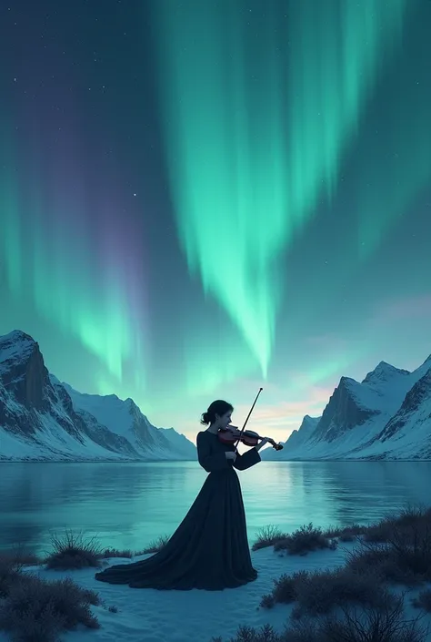 Create a musical post with an aurora in the background