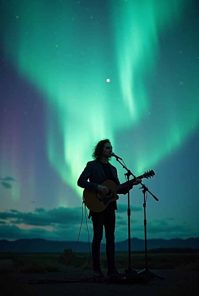 Create a musical cover with an aurora in the background