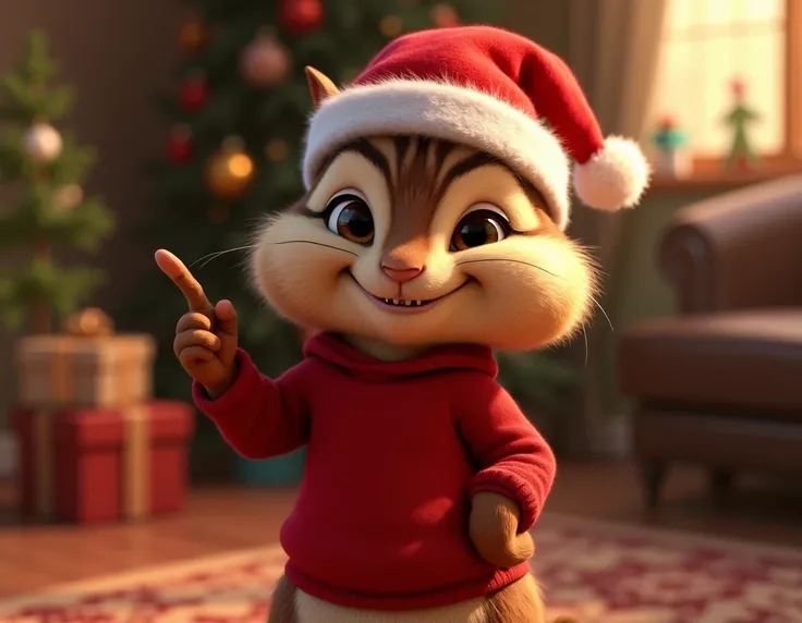  Alvin from the Chipmunks movie, 4K,  cartoon, wearing a Christmas hat , pointing with the finger