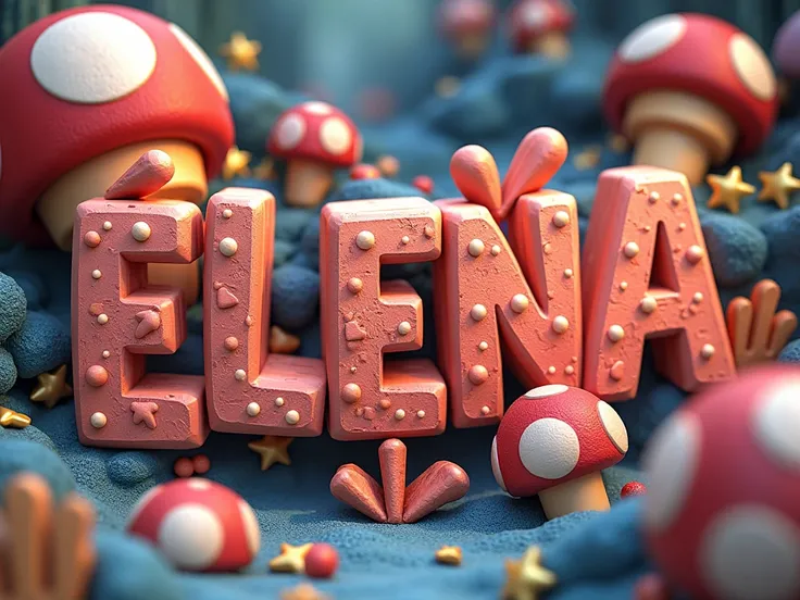 Create a poster extremely detailed with letter-by-letter writing "ÉLENA " en français et en majuscule. dans un style Disney 4D. LÉCRITURE DOIT ÊTRE BIEN VISIBLE. 
Thème MARIO BROS. 