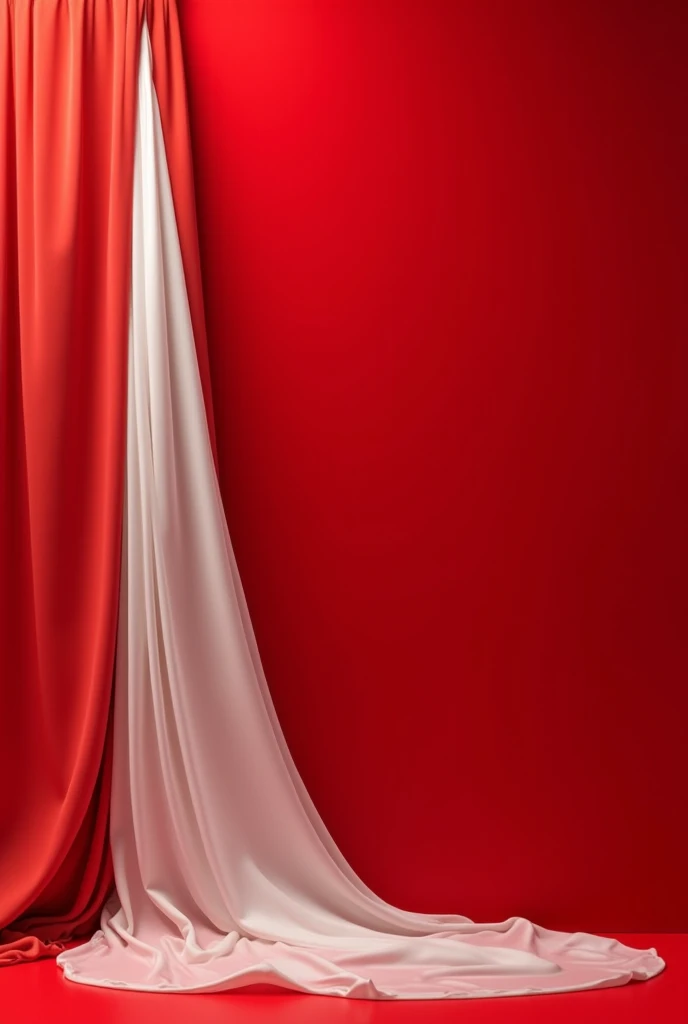 Red fabric background with white scarf falling on the side
