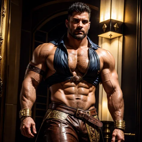 Masterpiece, High Quality, Best Quality, ultra quality, elegant, highly detailed , ultrarealistic , cinematic , male focus, solo focus, muscular, burly, male, (no shirt: 1.2) , a handsome, muscular man, Sexy Steampunk Style , Sexy male knight. Knight with ...