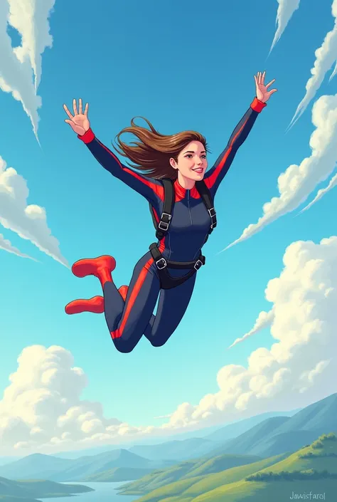 an image of a girl doing skydiving easy to draw