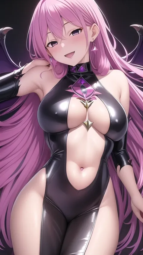   erotic,Akashi、Big Breasts、Pink Hair、Alone,white sweater turtleneck、 Purple Wicked Background 、  best quality,  detailed face ,  detailed eyes on board,  high definition ,、 Evil Evil Female Executive、smile、 Sexy Pose 、Fallen into evil、Fall into Darkness、D...