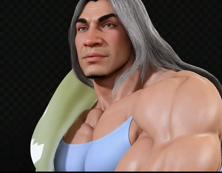 Keep this image exactly as it is except add muscle definition to this character. Do not change the angle or the character at all besides adding muscle definition 