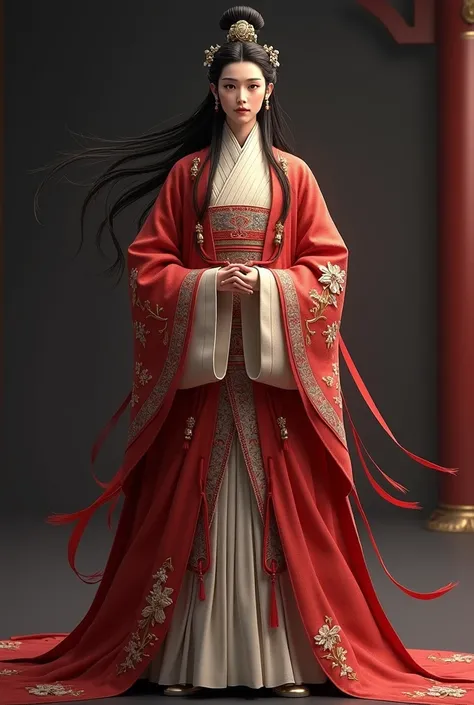 Xie Lian ,  character of the blessing of the heavenly official , in solemn position ,  wearing typical prince costumes from ancient China.