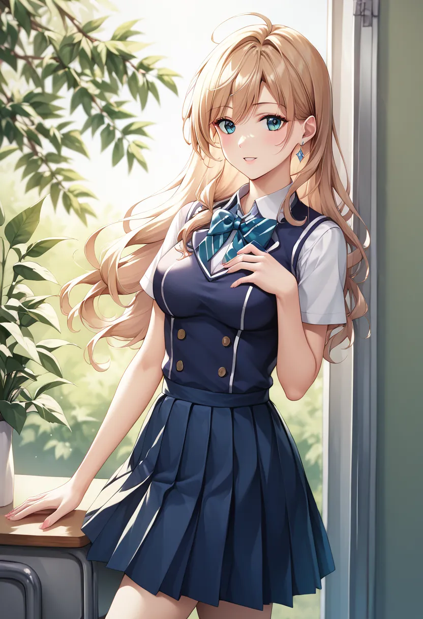 score 9, score 8 up, score 7 up, ((Top Quality)), ((Masterpiece)), (Details), best quality, (beautiful hands) , 1girl, alisa mikhailovna kujou,tooki bosotto roshia-go de dereru tonari no arya-san, high school uniform,