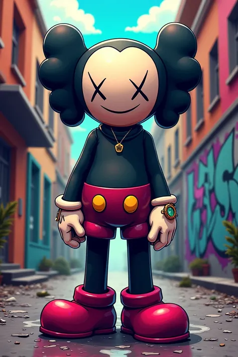  Create me a character who I can put in my clothing brand ,   I want you to be inspired by Kaws but without copying it , I want you to be charismatic like Verdy ,  and who is a very cool character for a streetwear clothing brand