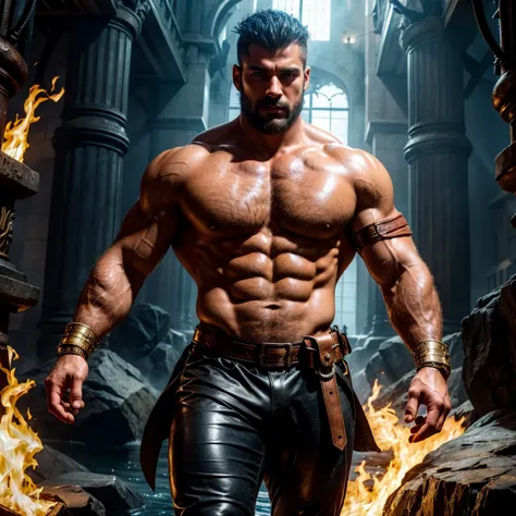 Masterpiece, High Quality, Best Quality, ultra quality, elegant, highly detailed , ultrarealistic , cinematic , male focus, solo focus, muscular, burly, male, (no shirt: 1.2) , a handsome, muscular man, Sexy Steampunk Style , Sexy male knight. Knight with ...