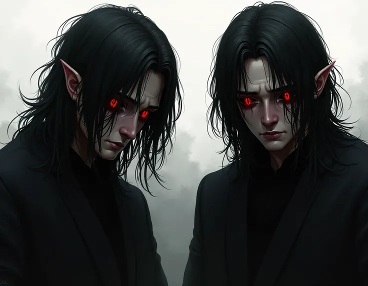 It creates the same half-demon man, with long hair covering his face, who is in a depressed position (with his head down), first with his eyes closed then with his eyes open, his eyes must be very distinctive that reflect his demonic nature and his power o...