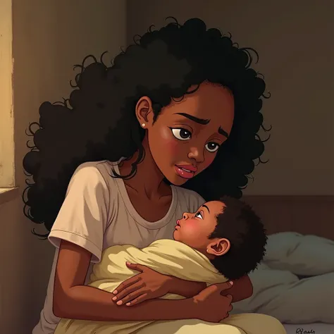 Fait une image dayana pour le chapitre 2 avec ses difficultés à soccuper de son bébé. Ayana doit être comme la fille sur cette image. Ayana cest une jeune fille africaine à la peau claire