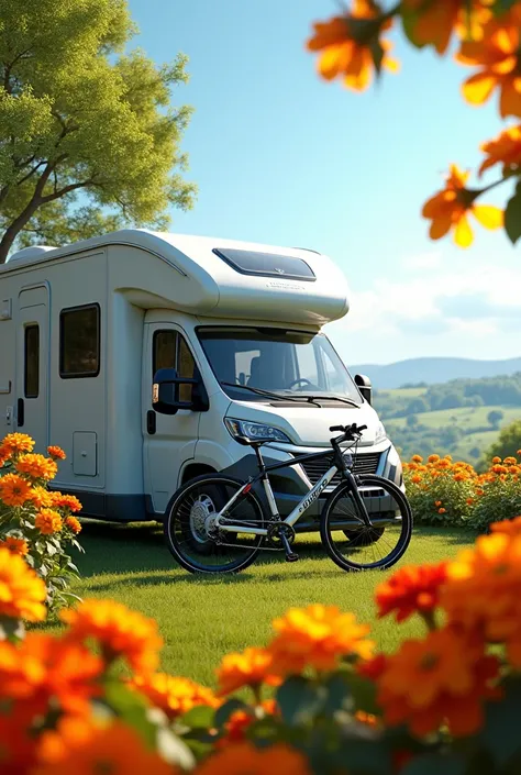 Motorhome bike with nasturtium 