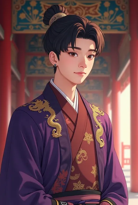 Anime images,  full body image, Image of a young prince of the Song Dynasty , A high-definition picture shows a Chinese teen man with short hair, with a very handsome and stylish Chinese face, being inside an 18 year old, rugged athlete., There is sight ,,...