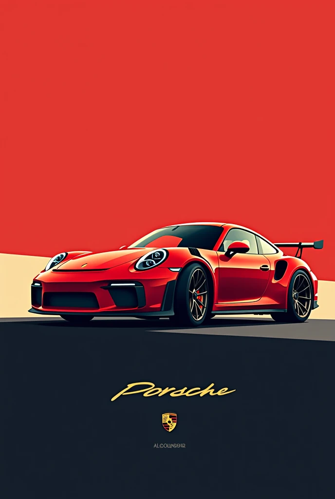 poster of a red Porsche 911 Carrera RS written Porsche below the image