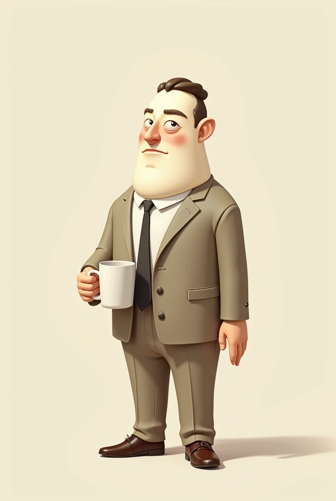 Create a man cup wearing a suit and holding a mug in 2d