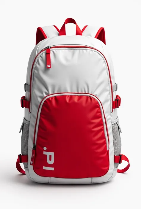 A WHITE AND RED BACKPACK 