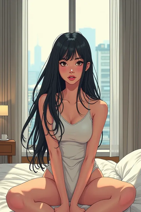 You can make me a comic book ,  I want it in cartoon style mixed with a little bit of realism ,  its a girl with long straight black hair waking up from a hotel room in a city,  and then shes going to dress  