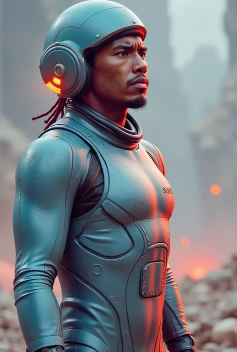 there is a man wearing a helmet and a wet suit, cinematic still frame, edgar maxence and ross tran, face close - up, futuristic soldier, movie still of a tired, by Pierre Laffillé, military, without helmet, male with halo, shattered earth, chappie, colour ...