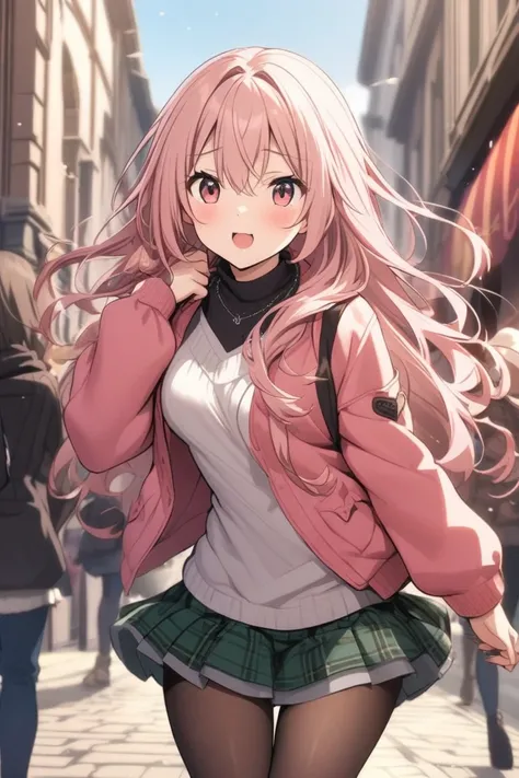 Megurine Luka cute sexy casual clothes skirt winter walking hair pink