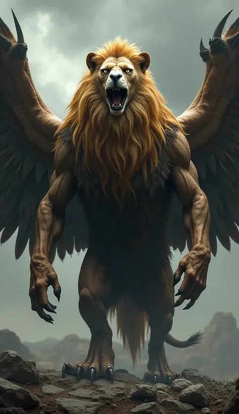 An image of a lion and an eagle combined　 An impactful image like a ferocious monster