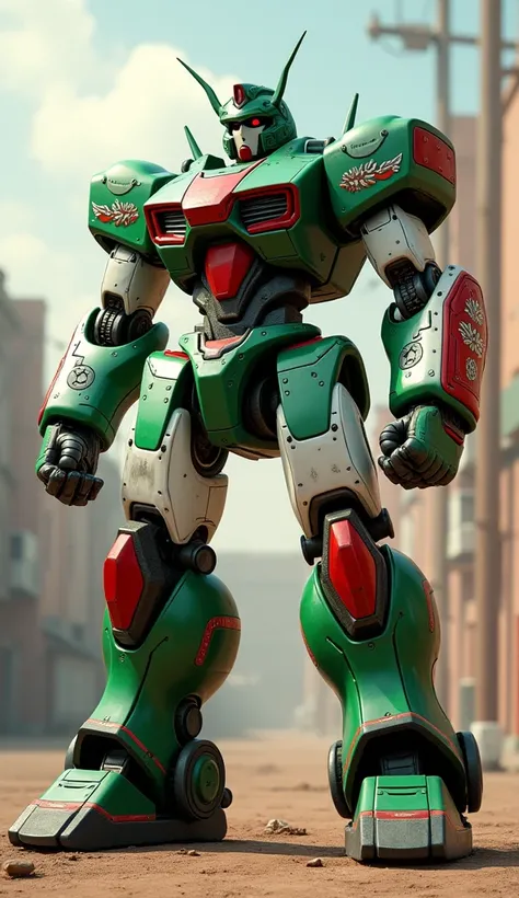 Mexican Combat Robot
Featuring green, white, and red armor with a clean, polished metallic sheen, this robot has a robust, battle-ready design. Its massive fists are built for overwhelming power, with intricate details inspired by Mexican heritage.