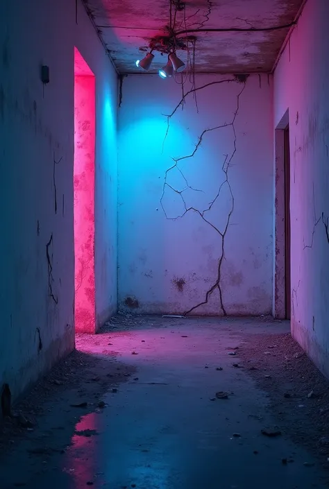 White wall illuminated with blue and fuchsia lights in a degraded manner