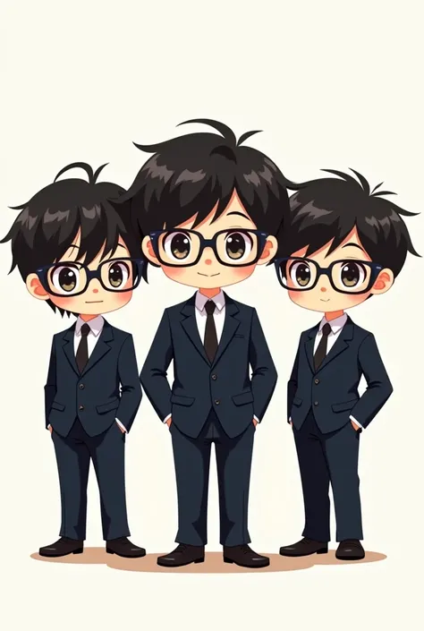  An image of 3 boys in an Anime Chibi version with dark lenses, in business suit