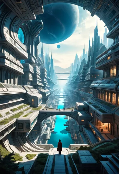 "The memories of a time traveler collide, forming a surreal landscape of a city of the future in contrasting colors and hallucinatory perspectives.  "  