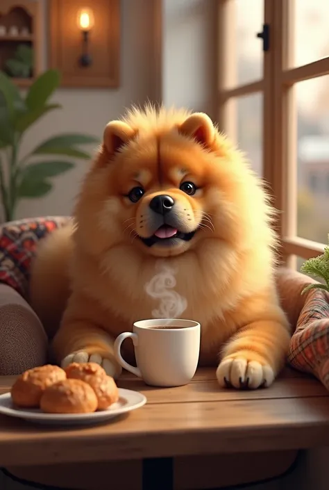 Create a  with a dog coffee chow chow 