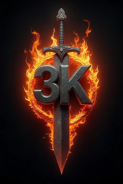 Make a logo with the name “3K Modell” with fire and sword
