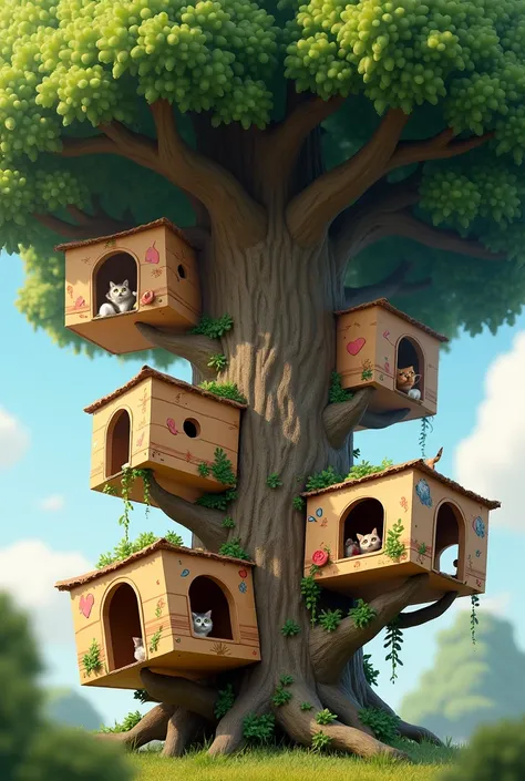 cardboard houses for cats in the tree