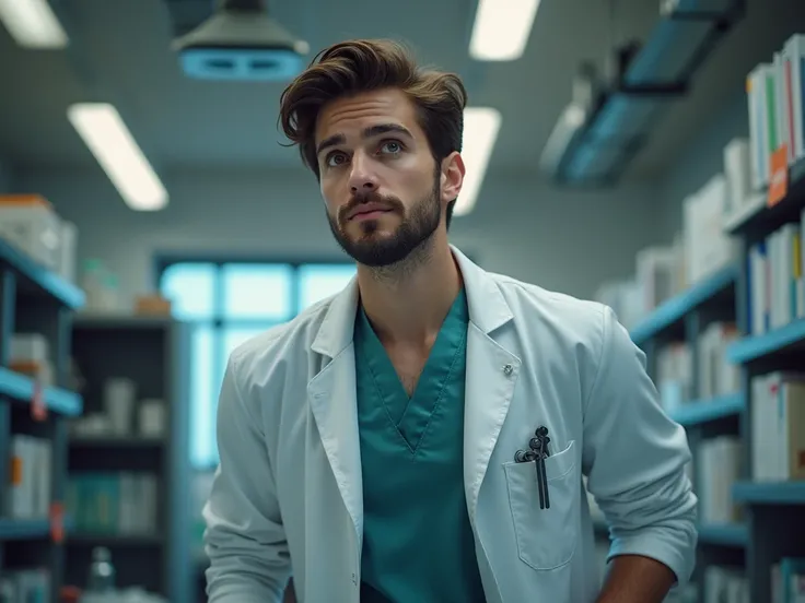 The 20-year-old male doctor with animated brown hair and beard comes up with an idea