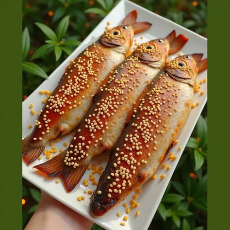 Sweet fish ad sprinkled with sesame
