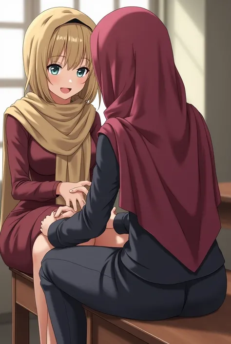 3 Hijab Miyano slutty yoshikazo bare ass spanked over teacher laps ,back  view , roughly , firmly, caned