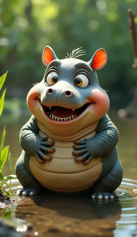 Give me a very cute hybrid between a hippopotamus and a largato and a very real one